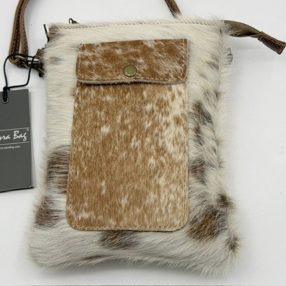 Myra Bag Women Brown Cream Hair-On Cowhide Leather Crossbody Bag S-1536 NEW